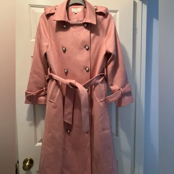 Faux Suede Pink Spring Fall Coat Trench - Picture 4 of 6